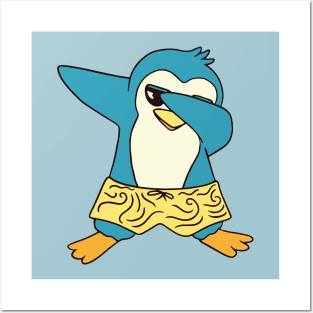 Dabbing Summer Penguin Cartoon Posters and Art